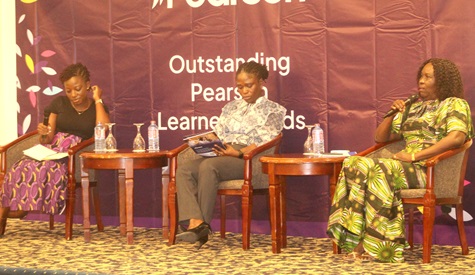 Vivian Takyi-Mensah (right), Founder and Headmistress of Morning Glory International School, Abidjan, Cote D’Ivoire, speaking during a panel discussion. With her are Lynn Owusu-Basoah (2nd from right), owner and Principal of Kids At Heart International School, and Adwoa Anno (left), the Moderator. Picture: ESTHER ADJORKOR ADJEI