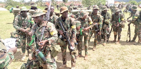 Some of the troops getting ready for the exercise