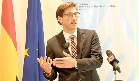 Frederik Landshoeft, German Ambassador to Ghana, addressing the media in Accra
