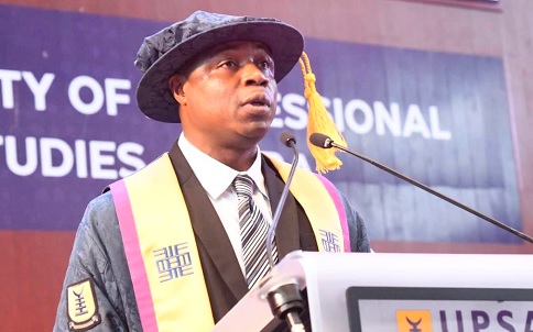 Prof. John Kwaku Mawutor (left), Vice-Chancellor of the UPSA, addressing the graduands