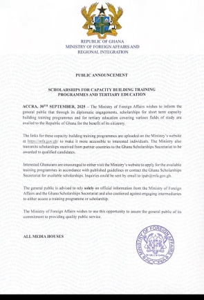 Foreign Ministry announces scholarships for training and tertiary education