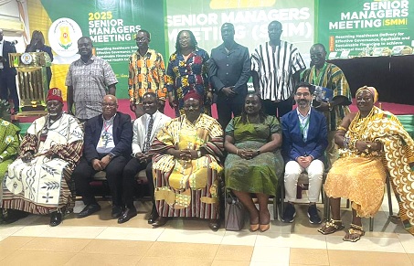 Kwabena Mintah Akandoh (seated 3rd from left), Minister of Health, with speakers at the meeting