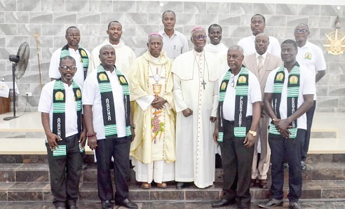 Most Rev. John Bonaventure Kwofie, CSSp, Metropolitan Archbishop of Accra, and his Auxiliary Bishop, Most Rev. Anthony Narh Asare, together with the newly installed  Executive of the Catholic Men's Association