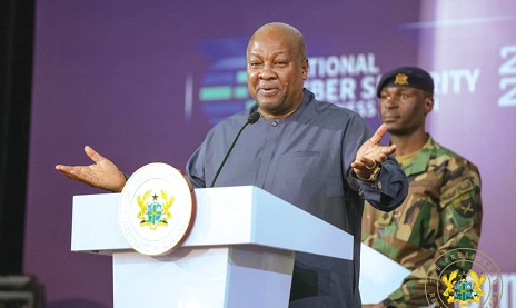 President John Mahama (inset) speaking at the launch of the National Cyber Security Awareness Month in Accra President John Mahama (inset) speaking at the launch of the National Cyber Security Awareness Month in Accra