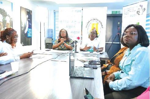 Dr Selorm Kutsoati (left), Programme Manager, Expanded Programme on Immunisation, and Dr Fiona Braka, WHO Country Representative to Ghana, addressing the media