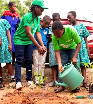 Students of Achimota Basic School planting trees on Green Ghana Day