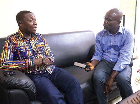 William Baah-Boateng (left), Vice-Chancellor of Methodist University, in an interview with Emmanuel Bonney (right), Senior Reporter of the Daily Graphic. Picture: CALEB VANDERPUYE