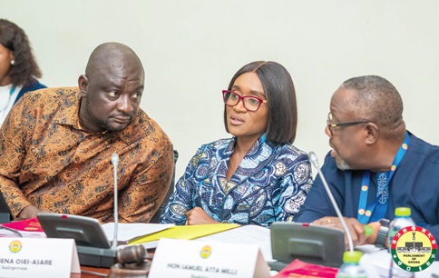 Leadership of Public Accounts Committee conferring during one of its sittings