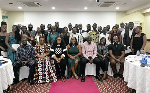 Dr. L. A. Kannae (middle), President of WIUC, Justice Isaac D. Duose (2nd from right), Chairman of the University Council, and other staff at the matriculation ceremony.