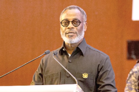 Nene Drolor Bosso Adamtey I (right), Member of the Council of State, addressing the audience during the event. Picture: CALEB VANDERPUYE