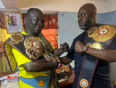 Nana Yaw Konadu (left) displaying his career titles with Mr Baa Mensa Nana Yaw Konadu (left) displaying his career titles with Mr Baa Mensa