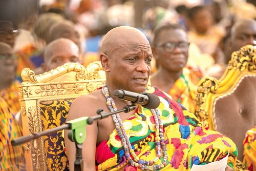 Togbe Afede Xiv speaking at the durbar last Saturday. Picture: DOUGLAS ANANE-FRIMPOMG