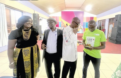 Emmanuel Fiagbey (2nd from left), Executive Director, CIC, in a discussion with Catherine Adu-Asare, a nutritionist, GHS, who moderated the symposium. With them are Wise Letsa (right), a dietician, and Peter Agbovi (2nd from right), National Secretary, Chefs Association of Ghana
