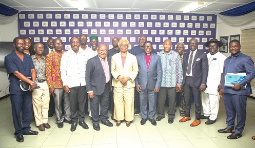 Justice Sophia Akuffo (middle), Distinguished Fellow of the IEA, with Prof. Aaron Mike Oquaye (5th from left), former Speaker of Parliament, Alexander Afenyo-Markin (4th from left), Minority Leader of Parliament, Samuel Awuku Okudzeto (4th from right), former member of the Council of State, Prof. Ernest Kofi Abotsi (3rd from right), Dean of the UPSA Law School, and officials after the event. Picture: CALEB VANDERPUYE