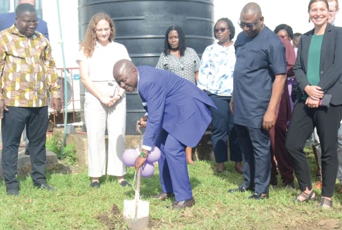 Prof. George Agyei, Director-General, Ghana Standards Authority, cutting the sod for the construction of the E2 mass laboratory