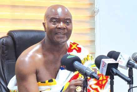 Odeefuo Amoakwa Buadu VIII, Vice- Chairman, PIAC, sharing findings from 2025 first half year PIAC Annual Report at a meeting in Accra