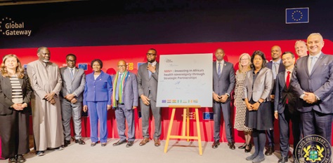 Vice-President Prof. Naana Jane Opoku-Agyemang (4th from left) with the Ghana delegation and dignitaries from the EU Commission