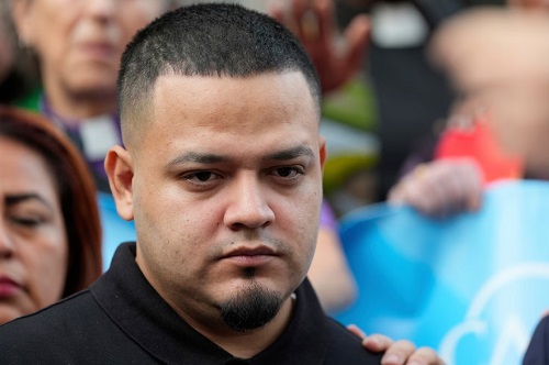 FILE - Kilmar Abrego Garcia attends a protest rally at the Immigration and Customs Enforcement field office in Baltimore, Monday, Aug. 25, 2025, to support Abrego Garcia.