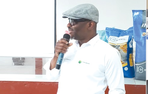 Alfred Kwame Agbetsise, Chief Executive Officer of Sky Agro and Aquaculture Solutions Ltd, addressing the farmers in Sunyani