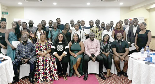 Daniel Fahene Acquaye (3rd from right ), Chief Executive Officer, Agri-Business, Ruth Seddor (3rd from left), Director of the National Service Authority, and participants in the Young Agribusiness Professional Programme
