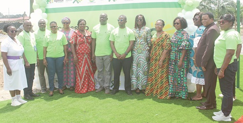 Dr Robert Amesiya (7th from left), acting Director, Health Services, Greater Accra Region, with Dr Ayuba Seidu Abdulai (7th from right), Medical Superintendent, Ga East Municipal Hospital; Dr Maame Yaa Nhyira Essel (6th from right), Municipal Health Director, Ga East Municipal Health Directorate; Sam Cudjoe Hanu (3rd from left), Head of Research, Mental Health Authority; Charlotte Neblah Myers (5th from right), Chief Clinical Psychologist, and other dignitaries.  Picture: ERNEST KODZI 