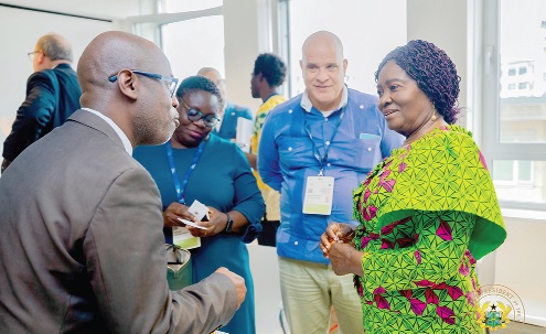 Vice-President Prof. Naana Jane Opoku-Agyemang (right) in a discussion with some of the stakeholders after her presentation