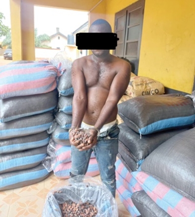 A suspect with some of the cocoa beans