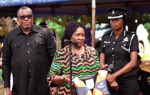 Vice-President Prof. Naana Jane Opoku-Agyemang presenting life jackets and some relief items to the community Vice-President Prof. Naana Jane Opoku-Agyemang presenting life jackets and some relief items to the community