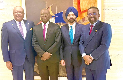 Dr Cassiel Ato Forson (2nd from left), Minister of Finance, with Ajay Banga (2nd from right), President, World Bank Group; Dr Johnson Asiama (right), Governor, BoG; and Victor Smith (left), Ghana’s Ambassador to the United States, after the high-level meeting