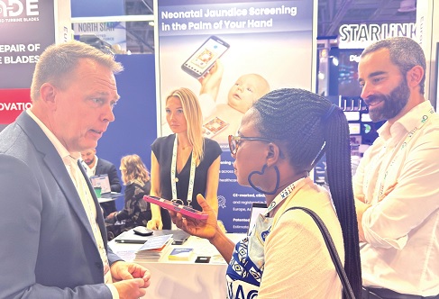 Tormod Thomsen, Chief Executive Officer of Picterus, speaking to Daily Graphic's Augustina Tawiah at his exhibition stand at GITEX Global 2025 at Dubai, UAE