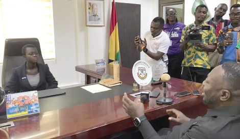 George Opare Addo (back facing camera), Minister of Youth Development and Empowerment, addressing Beatrice Laari Dammigu, the speaker of the West Mamprusi Municipality Children's Parliament, during the takeover activity to mark International Day of the Girl Child. Picture: ESTHER ADJORKOR ADJEI George Opare Addo (back facing camera), Minister of Youth Development and Empowerment, addressing Beatrice Laari Dammigu, the speaker of the West Mamprusi Municipality Children's Parliament, during the takeover activity to mark International Day of the Girl Child. Picture: ESTHER ADJORKOR ADJEI