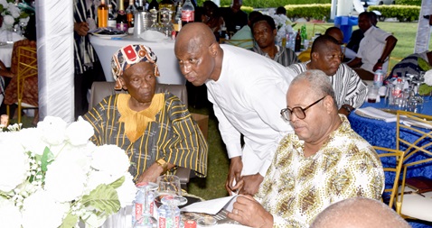 Rear Admiral Godwin Livinus Bessing (middle), Chief of Naval Staff, in a tête-à-tête with Prof. Naa Edmund Mwinyem Delle Chiir VIII, Paramount Chief of the Nandom Traditional Area, while Richard Kuu-ire (rigt), MP for Nandom looks on Rear Admiral Godwin Livinus Bessing (middle), Chief of Naval Staff, in a tête-à-tête with Prof. Naa Edmund Mwinyem Delle Chiir VIII, Paramount Chief of the Nandom Traditional Area, while Richard Kuu-ire (rigt), MP for Nandom looks on