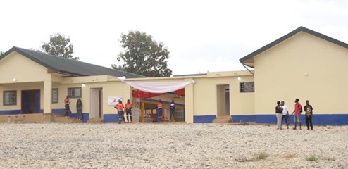 Front view of the multipurpose community centre at Manso Nkran