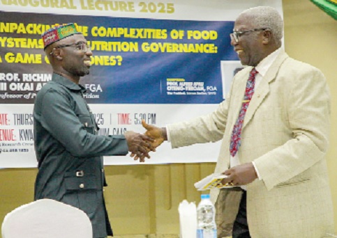 Prof. Richmond Nii Okai Aryeetey (left), Prof. of Public Health Nutrition, and Prof. Alfred Apau Oteng-Yeboah, Vice-President, Sciences Section, GAAS, after the event. Picture: CALEB VANDERPUYE Prof. Richmond Nii Okai Aryeetey (left), Prof. of Public Health Nutrition, and Prof. Alfred Apau Oteng-Yeboah, Vice-President, Sciences Section, GAAS, after the event. Picture: CALEB VANDERPUYE