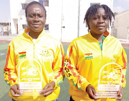 Dorothy Ngissah (left) and Mavis Berko displaying their awards Dorothy Ngissah (left) and Mavis Berko displaying their awards