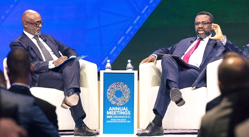 Dr Johnson Pandit Asiama (right), Governor, BoG, in a chat with Abebe Aemro Selassie, Director, African Department, IMF, during the Governor Talks forum Dr Johnson Pandit Asiama (right), Governor, BoG, in a chat with Abebe Aemro Selassie, Director, African Department, IMF, during the Governor Talks forum