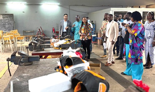Constance Swaniker (3rd from left), Founder, DTI, and some dignitaries, on a tour of one of the retooled departments of the Kumasi Technical Institute. Picture: Emmanuel Baah Constance Swaniker (3rd from left), Founder, DTI, and some dignitaries, on a tour of one of the retooled departments of the Kumasi Technical Institute. Picture: Emmanuel Baah