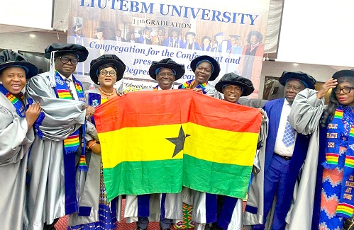 Dr Daniel Asamoah (3rd from right) and other Ghanaians who also received various PhDs