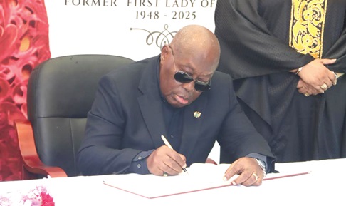 Nana Addo Dankwa Akufo-Addo, former President, signing the book of condolence. Nana Addo Dankwa Akufo-Addo, former President, signing the book of condolence.