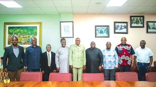 Dr Samuel Ofosu-Ampofo (middle), Board Chairman of COCOBOD, with members of the Cocoa Tertiary Education Trust and Scholarship Committee after the inauguration. With them is Mr Randy Abbey (2nd from right), CEO of the COCOBOD Dr Samuel Ofosu-Ampofo (middle), Board Chairman of COCOBOD, with members of the Cocoa Tertiary Education Trust and Scholarship Committee after the inauguration. With them is Mr Randy Abbey (2nd from right), CEO of the COCOBOD