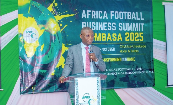 •Kofi Iddie Adams, Minister  of Sports and Recreation, addressings the forum during the 2025 African Football Business Summit •Kofi Iddie Adams, Minister  of Sports and Recreation, addressings the forum during the 2025 African Football Business Summit