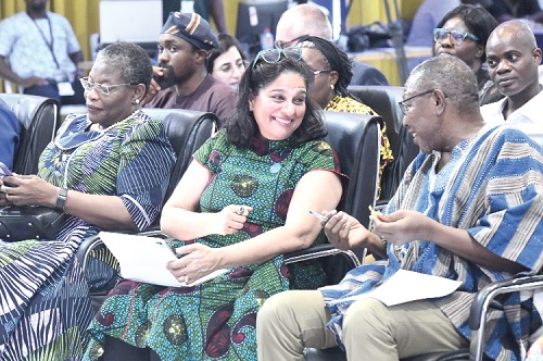 Dr Clement Abas Apark (right), a Deputy Minister of Education, interacting with Dr Rebello Britto (2nd from right), Global Director, Educational and Adolescence Development, UNICEF, during the launch of the Learning Foundational Action in Accra. Picture: SAMUEL TEI ADANO Dr Clement Abas Apark (right), a Deputy Minister of Education, interacting with Dr Rebello Britto (2nd from right), Global Director, Educational and Adolescence Development, UNICEF, during the launch of the Learning Foundational Action in Accra. Picture: SAMUEL TEI ADANO