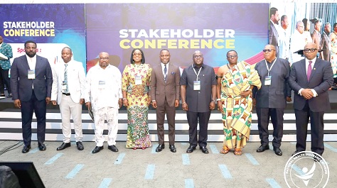 Julius Debrah (4th from right), Chief of staff, with Kwabena Mintah Akandoh (5th from right), Minister of Health, Dr Victor Asare Bampoe (right), CEO of NHIA, and other stakeholders after the conference