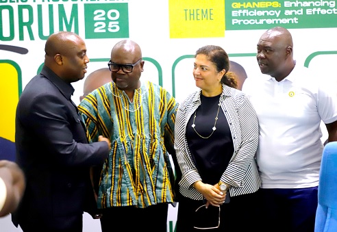Thomas Nyarko-Ampem (left), Deputy Minister of Finance, in a discussion with Basil Kwadwo Ahiable (2nd from left), Board Chair, PPA; Lina Tutunji (2nd from right), Senior Procurement Specialist, World Bank, and Frank Mante (right), Chief Executive Officer of PPA, during the forum. Picture: EDNA SALVO KOTEY  Thomas Nyarko-Ampem (left), Deputy Minister of Finance, in a discussion with Basil Kwadwo Ahiable (2nd from left), Board Chair, PPA; Lina Tutunji (2nd from right), Senior Procurement Specialist, World Bank, and Frank Mante (right), Chief Executive Officer of PPA, during the forum. Picture: EDNA SALVO KOTEY
