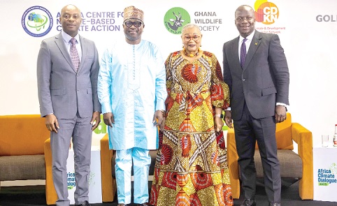 Issifu Seidu (2nd from left), Minister of State for Climate Change, with Samuel Abu Jinapor (right), former Minister of Lands and Natural Resources; Dr Hugh C.A. Brown (left), Chief Executive of the Forestry Commission, and Rev. Dr Joyce Aryee (2nd from right), Executive Director of the Salt and Light Ministries, during the Africa Climate Dialogue Issifu Seidu (2nd from left), Minister of State for Climate Change, with Samuel Abu Jinapor (right), former Minister of Lands and Natural Resources; Dr Hugh C.A. Brown (left), Chief Executive of the Forestry Commission, and Rev. Dr Joyce Aryee (2nd from right), Executive Director of the Salt and Light Ministries, during the Africa Climate Dialogue