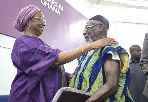 Justice Sophia Akuffo (left), former Chief Justice, congratulating Kofi Bentum Quantson