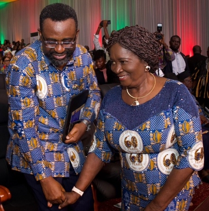 Vice-President Naana Jane Opoku-Agyemang in a hearty interaction with Dr Johnson Asiama, Governor, BoG Vice-President Naana Jane Opoku-Agyemang in a hearty interaction with Dr Johnson Asiama, Governor, BoG