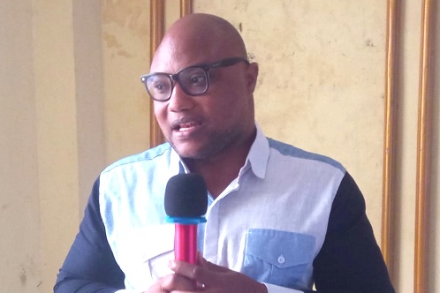 Amos Blessing Amorse (right), Deputy Chief Executive Officer, E-Waste Fund, speaking at the stakeholders' engagement Amos Blessing Amorse (right), Deputy Chief Executive Officer, E-Waste Fund, speaking at the stakeholders' engagement