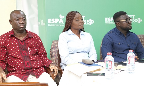 Seated on the high table are some national executive of Environmental Services Providers Association at the press conference. Picture: BENEDICT OBUOBI