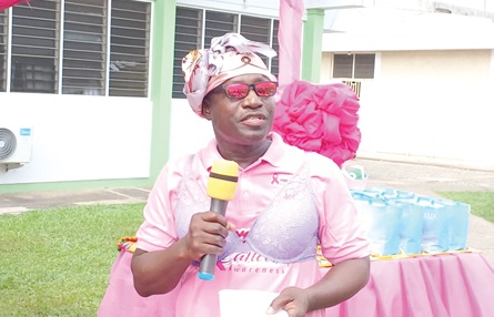 Dr Foster Amponsah-Manu (inset), Clinical Director of the Eastern Regional Hospital, addressing breast cancer survivors in Koforidua  Dr Foster Amponsah-Manu (inset), Clinical Director of the Eastern Regional Hospital, addressing breast cancer survivors in Koforidua